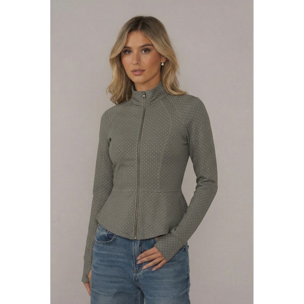 Pure + Good Peplum Full Zip Jacket XS Gray Polka Dot Athleisure Yoga‎ Excellent - Picture 8 of 8